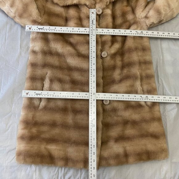 Lou Ritchie Vintage Beige Faux Fur Coat With Hood  Button Closure Mob wife large - Picture 14 of 16